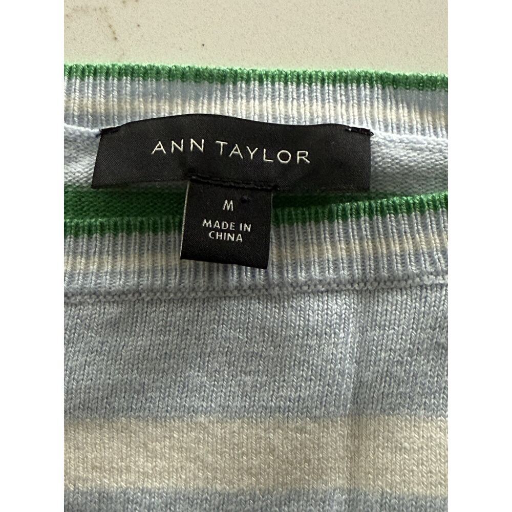 Ann Taylor Silk Blend Striped Sweater Large Blue Green Comfort Classic Preppy - Picture 8 of 8